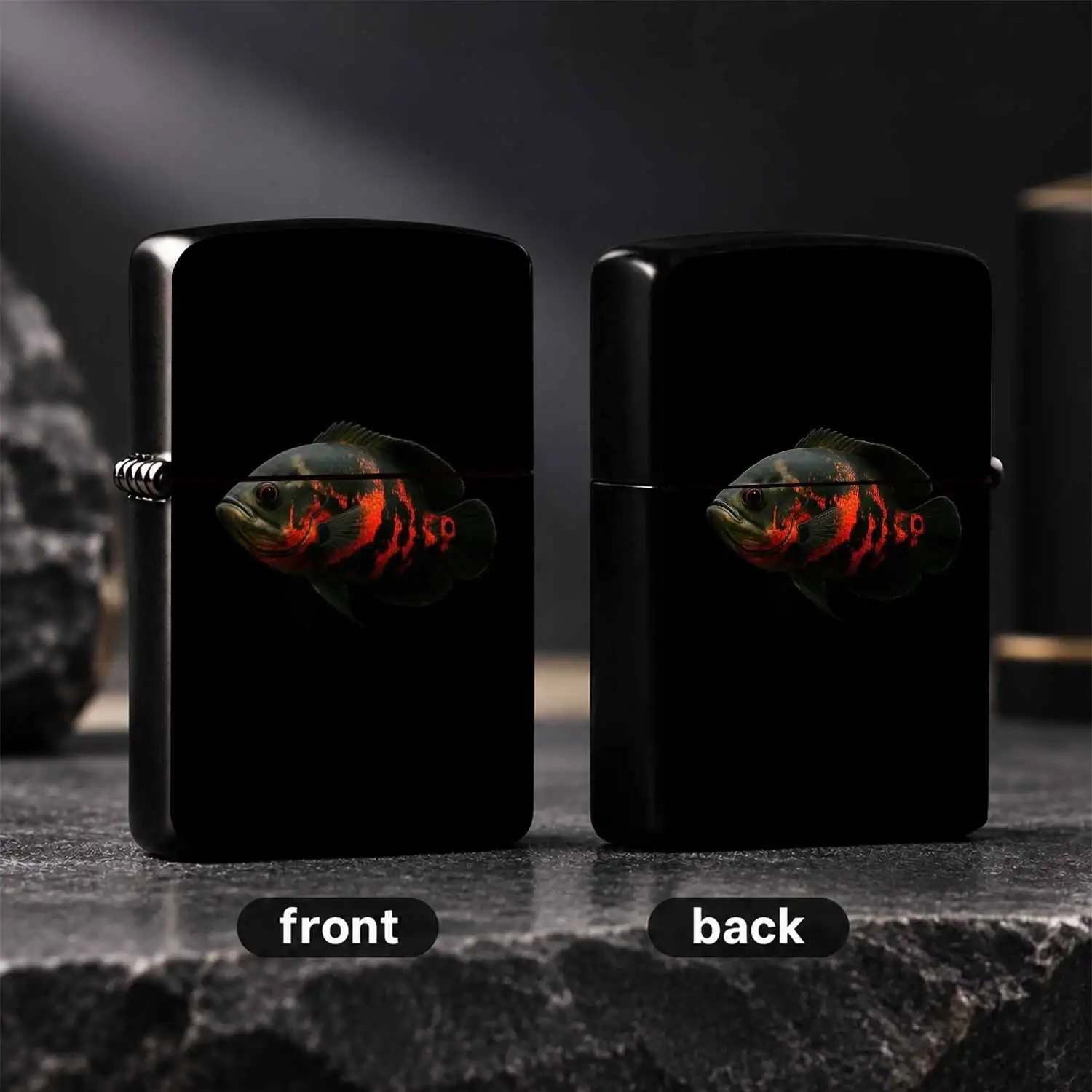 High-Definition Exotic Oscar Fish Pattern Lighter, Minimalist Black Background Stylish Portable Igniter, Cool Unique Decorative Accessory For Outdoor Camping Daily Use, Ideal Thoughtful Gift For Various O A Humorous And Interesting Lighter