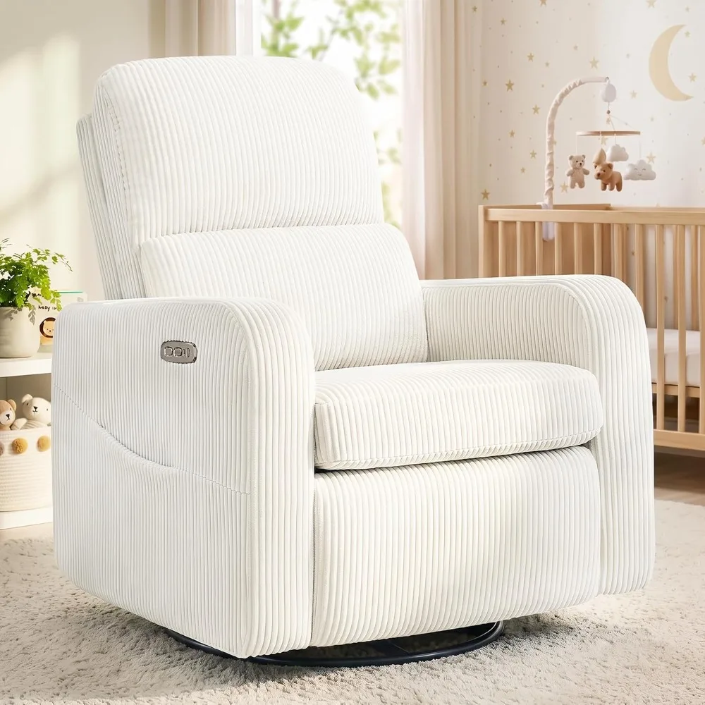 Power Swivel Rocker Recliner, Glider Recliner Nursery Chair, Cream, Custom