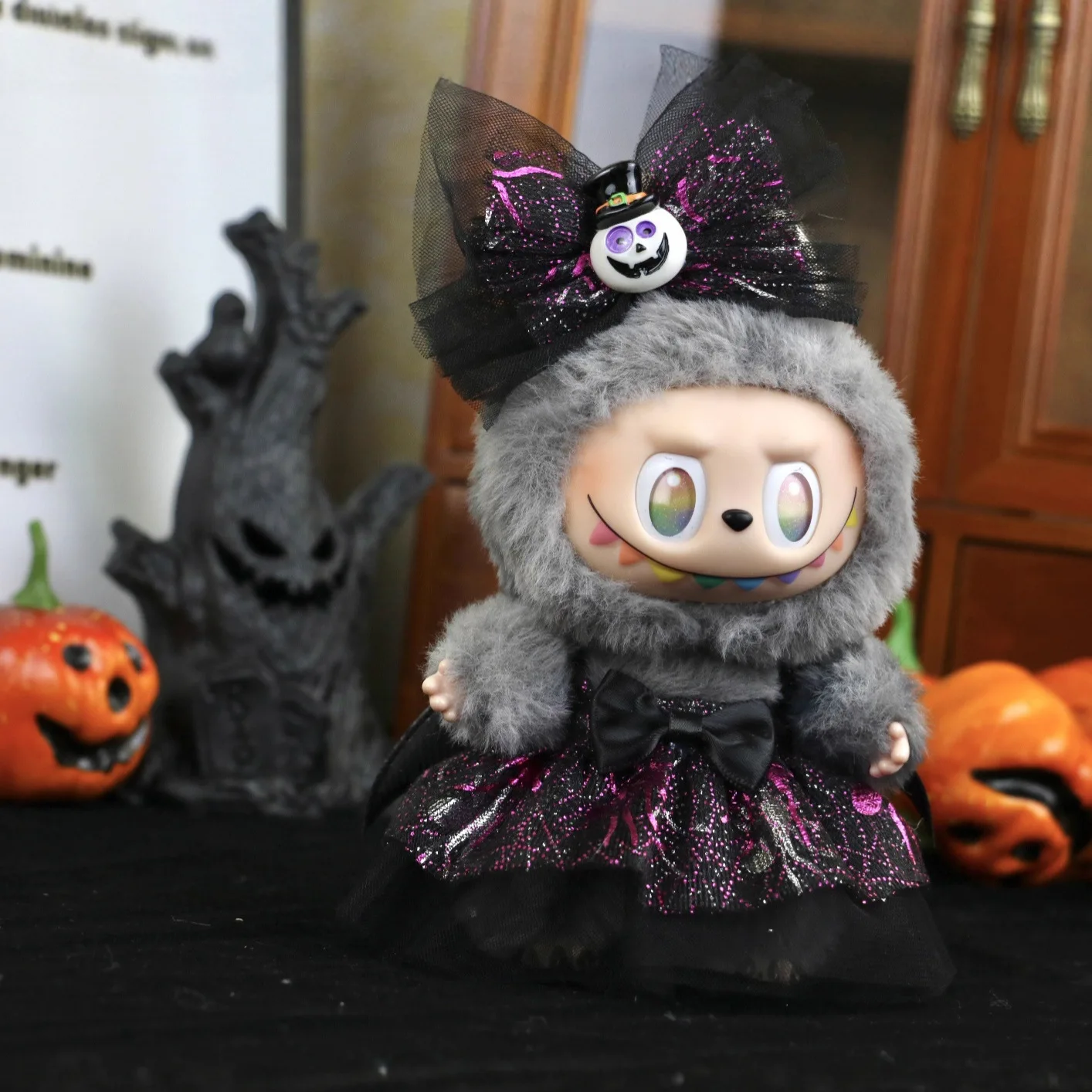 

For 15/17cm Mini Labubu Doll Halloween Party Pumpkin Devil Angel Dress Up Labubu Plush Doll 3.0 Diy Clothing Toys Accessories