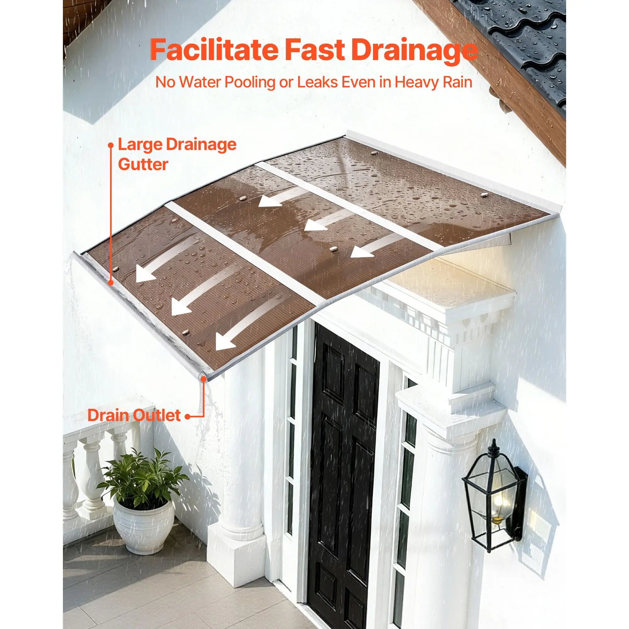 Awnings for Door Entrance, 39 X 59 In, Exterior Front Door Window Awnings with Drainage & Metal Bracket, Rain Snow Sun