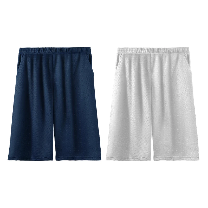 Pantalones capri finos, pantalones cortos informales, pantalones sueltos de seda helada para el hogar para hombre, pantalones de pijama de verano para hombre como capa base y ropa hom
