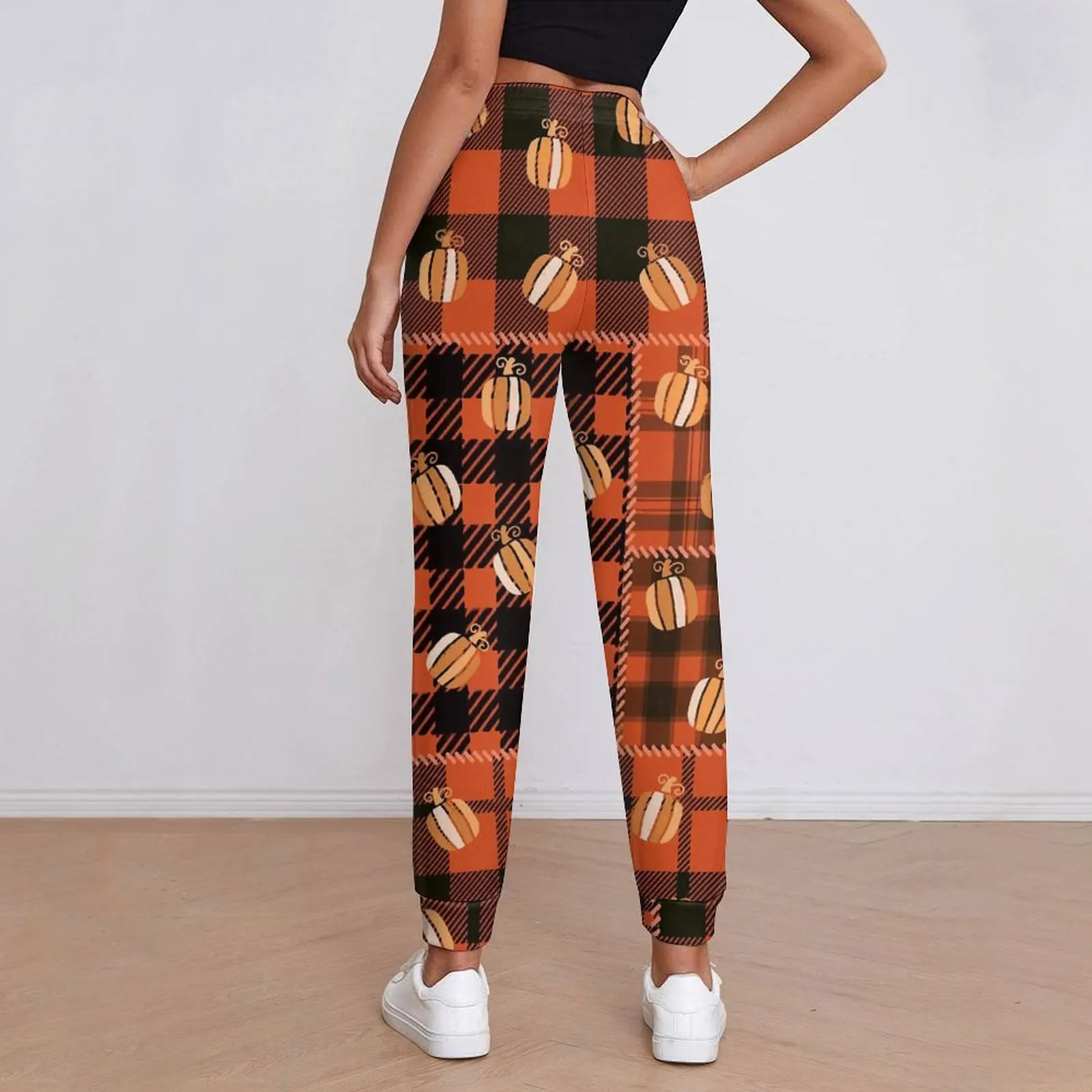 Pumpkins for Halloween Pants Orange Plaid Print Classic Big Size Joggers Spring Womens Custom Harajuku Trousers