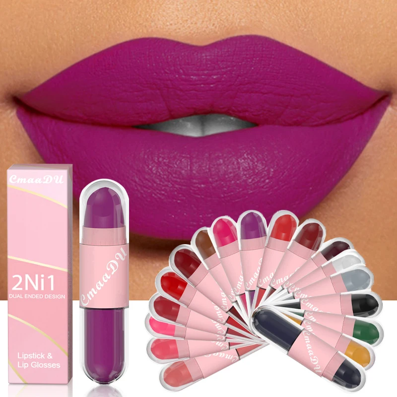 Pintalabios 2 en 1 mate, barniz de labios púrpura líquido, doble cabezal, maquillaje de labios duradero, resistente al agua, terciopelo Sexy, rojo oscuro, 18 colores