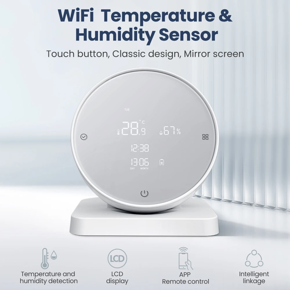 AVATTO Tuya WiFi Smart Temperature and Humidity Sensor, Backlight Adjustable Indoor Hygrometer Thermometer for Alexa Google Home