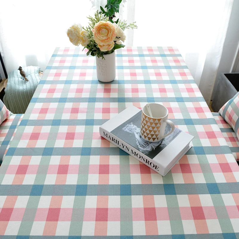 6640-L New Fresh pure Cotton Dining Table Fabric Tablecloth, Simple Checkered Coffee Table Cloth