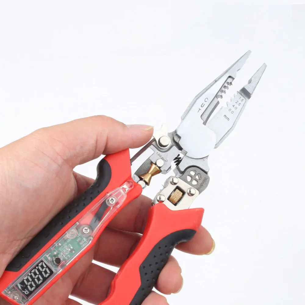 Professional Electrician Pliers Wire Stripper Crimper Cable Repair Tool Voltage Test With LED Digital Light Display System