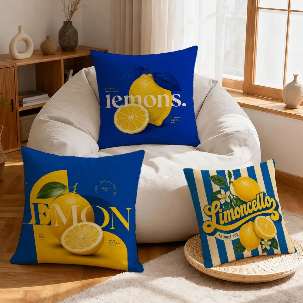 Illustration Lemon Illustration Cushion Cover Linen Anti‑mite Antibacterial Cushion Cover Invisible Zipper for Couch Living Room