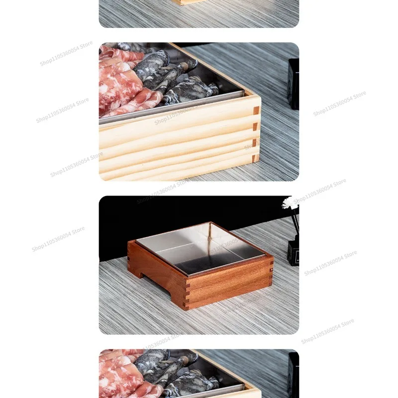 High-end Hot Pot, Snowflake Fat Cow Sashimi Wooden Box Combination Tableware Set, Barbecue Creative Specialty Food Storage Box