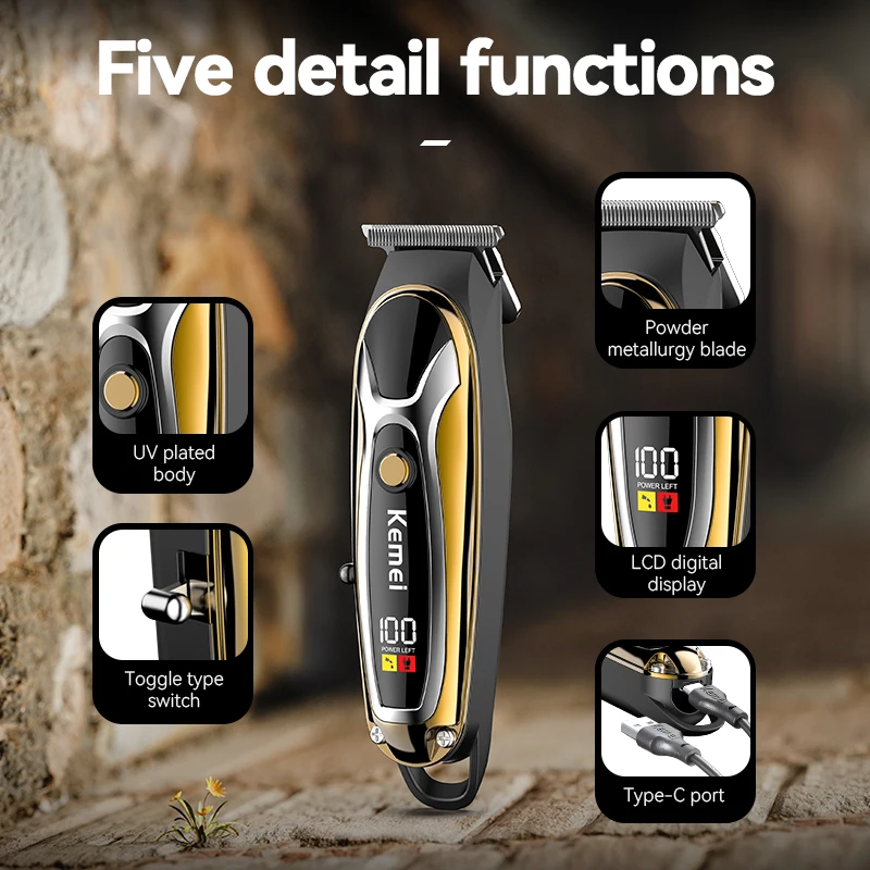 Kemei 1598 Electric Hair Clipper and Trimmers Professional Hairdressing Cordless Hair Cut Machine Carving Clipper Rechargeable