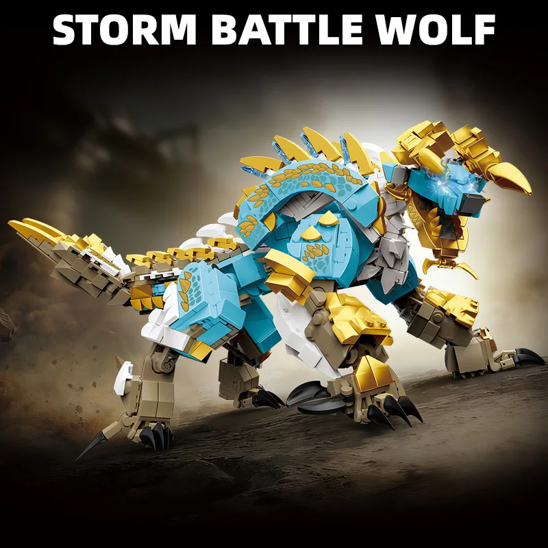 Creative 1028pcs Storm Battle Wolf Figure Building Blocks Set MOC Assembly Monster Zinogre Hunter Bricks Kit Toys For Boys Adult