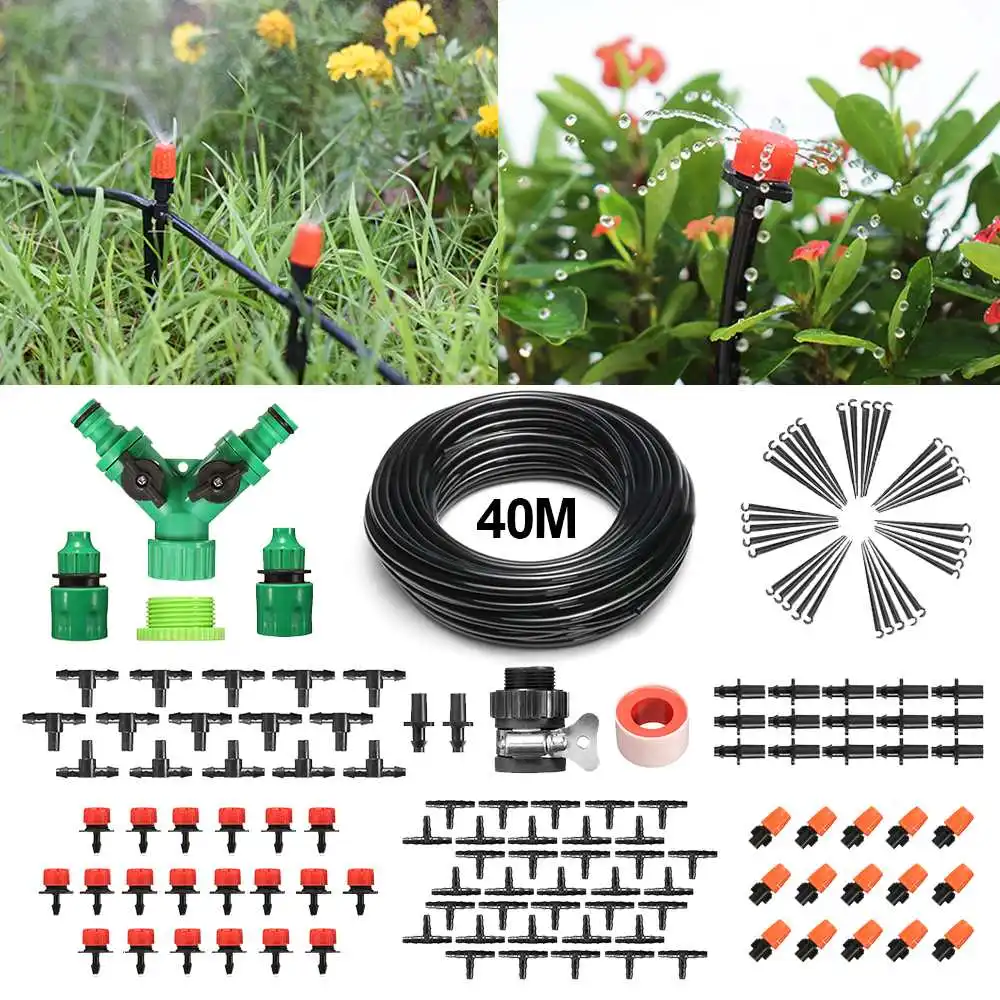 

50M Garden Micro Irrigation Kits Drip Misting Cooling Watering System Greenhouse Automatic Adjustable Dripper Atomizer Sets