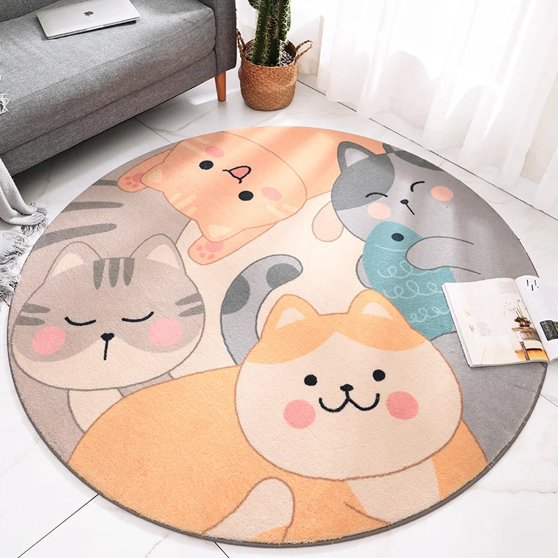 Nordic Cartoon Round Floor Mat Cute Kitten Children's Room Carpet Bedroom Bedside Computer Chair Mat Tent Hanging Basket Mat