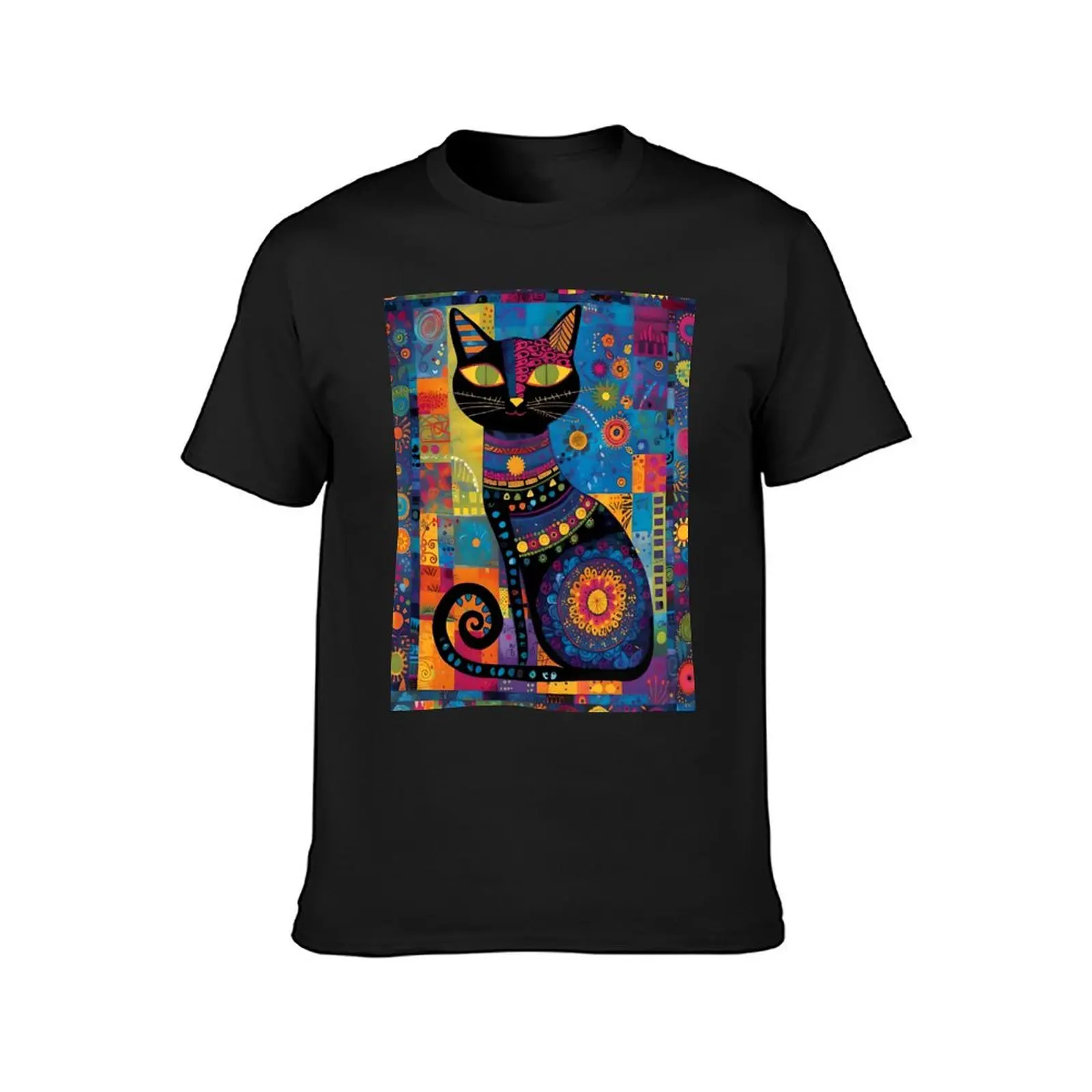 Cleo - Colorful Patchwork Cat T-Shirt vintage clothes korean fashion heavyweights big and tall t shirts for men