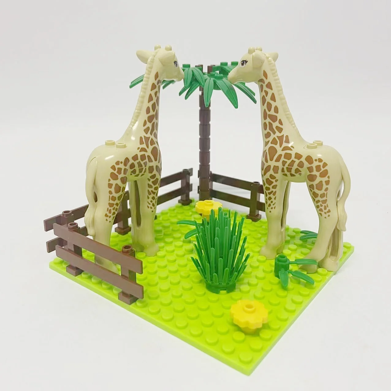 Giraffe Building Blocks Giocattoli fai da te Giraffe che mangiano foglie Kit modello Habitat animale Giocattoli creativi del parco selvaggio