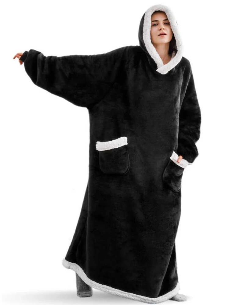 Oversized Hoodie Blanket with Sleeves Winter Warm Fleece Sweatshirt Blankets Women Men Pullover Giant Tv Blanket Hoodie Cobertor