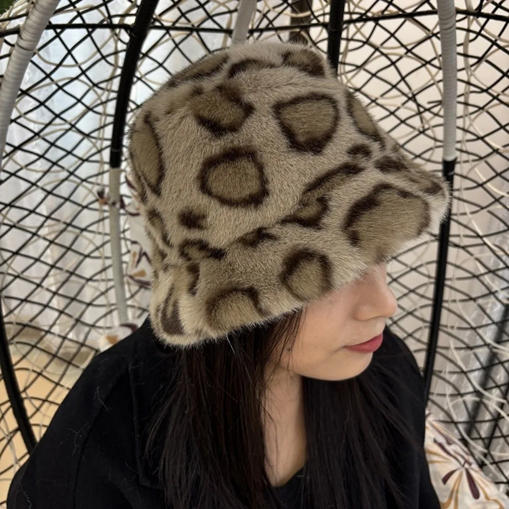 Retro Leopard Print Basin Hat Leopard Print British Fisherman's Hat Casual Japanese Style Autumn Winter Warm Hat for Daily Wear