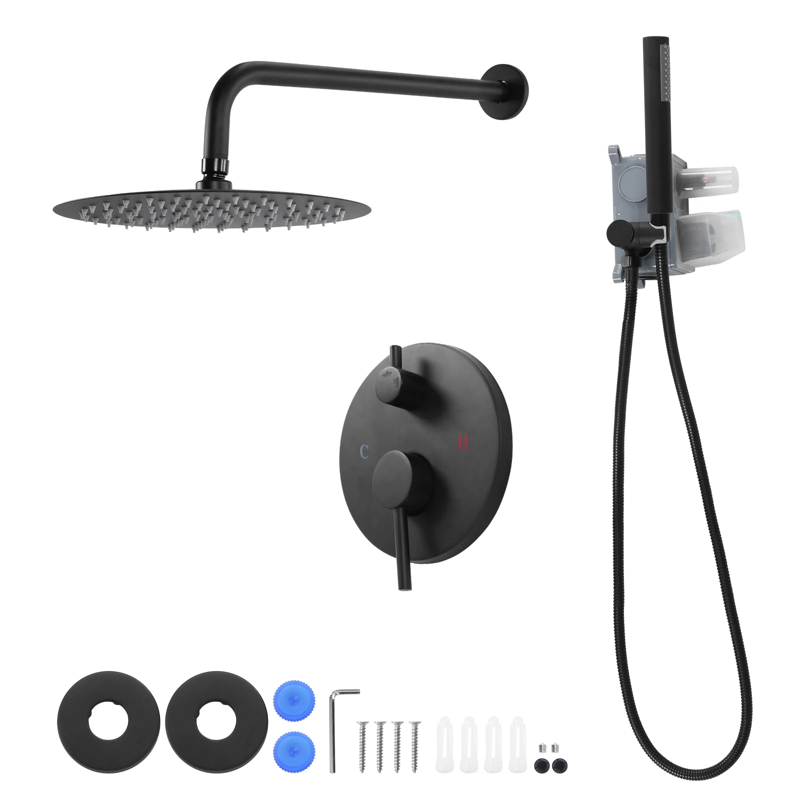 

2-Setting Round Rain Shower System with 10 Inch Showerhead Rainfall Shower System with Rough-in Valve for Home Bathroom Hotel