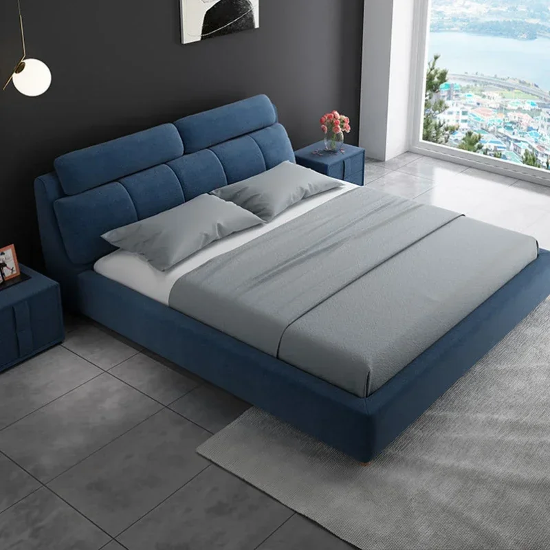 Nordic Simple Designer Double Bed European Soft Leather Floor Bedding Bedroom Double Bed Kids Modern Cama Matrimonial Furniture
