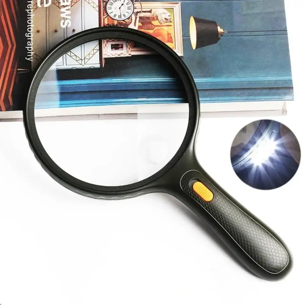 Handheld 138mm Magnifying Glass Large Durable Backlit Magnifier High Definition Black 1.8X/5X Magnifying Glass Elderly