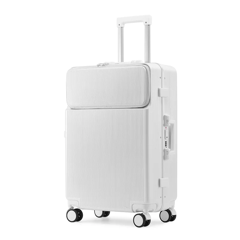 Aluminum Frame Rolling Luggage Travel Suitcase Large Capacity Trunk Front Opening Carry-on Box Universal Wheel with Cup Holder