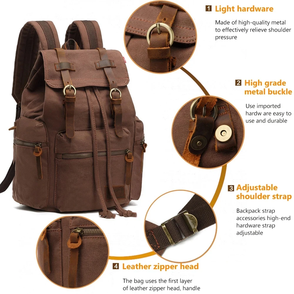 AUGUR Canvas Retro Men's Bag Backpack Suitable 14 Inch Laptop Backpack Vintage Wear-resistant Backpack Dripshipping ﻿