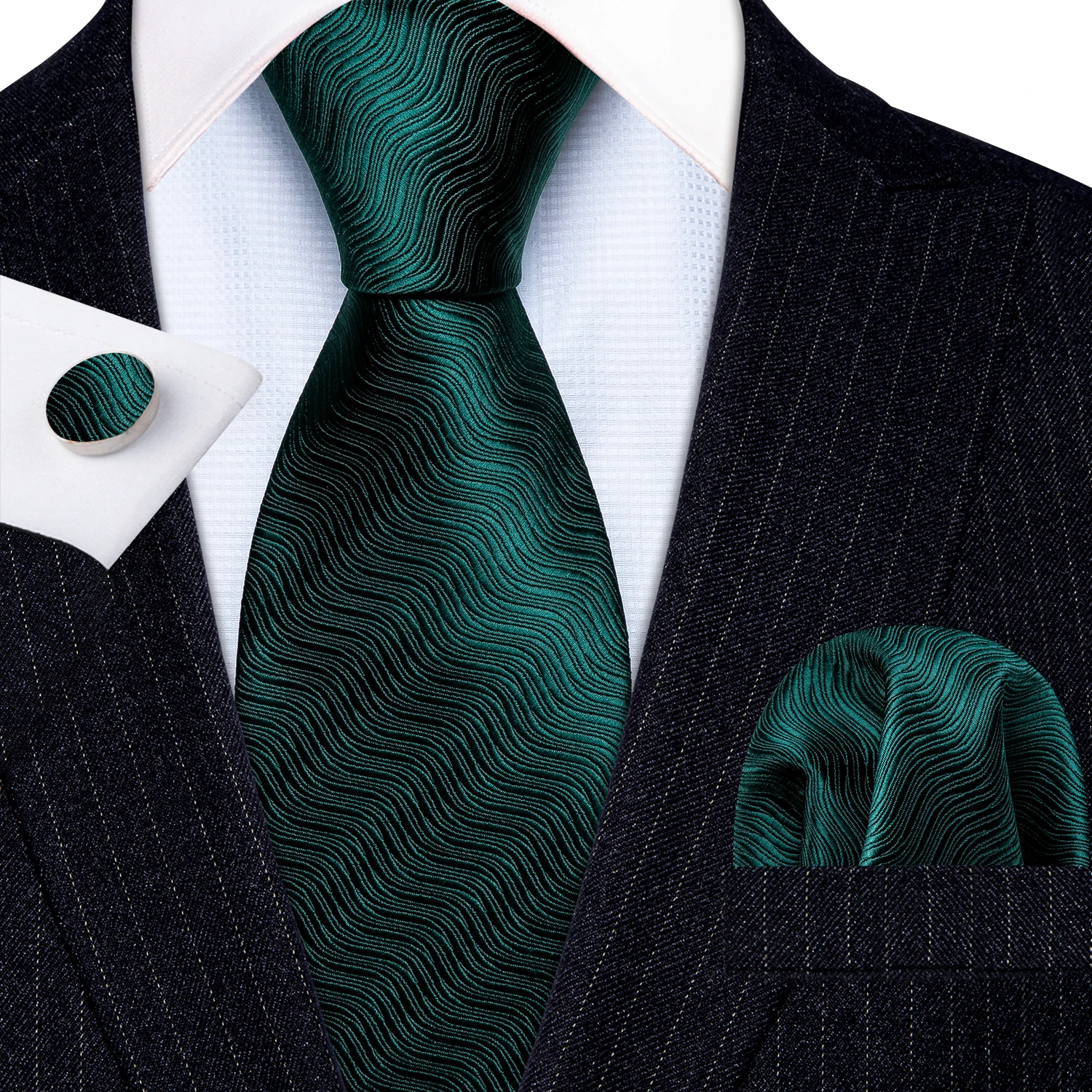 Fashion Luxury Green Tie For Men Casual Formal Wedding Geometric Tie Barry.Wang NeckTies Hanky Cufflinks Set Business Gift