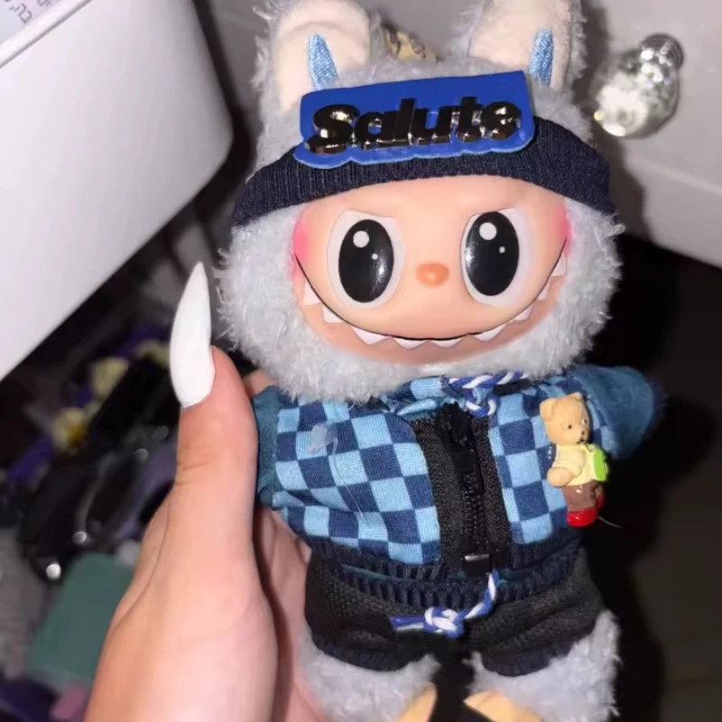 

For 17cm Labubu Doll clothes Street Trend Style Set Labubu V1V2 Mini DIY doll outfit fashion boy clothing shoes accessories