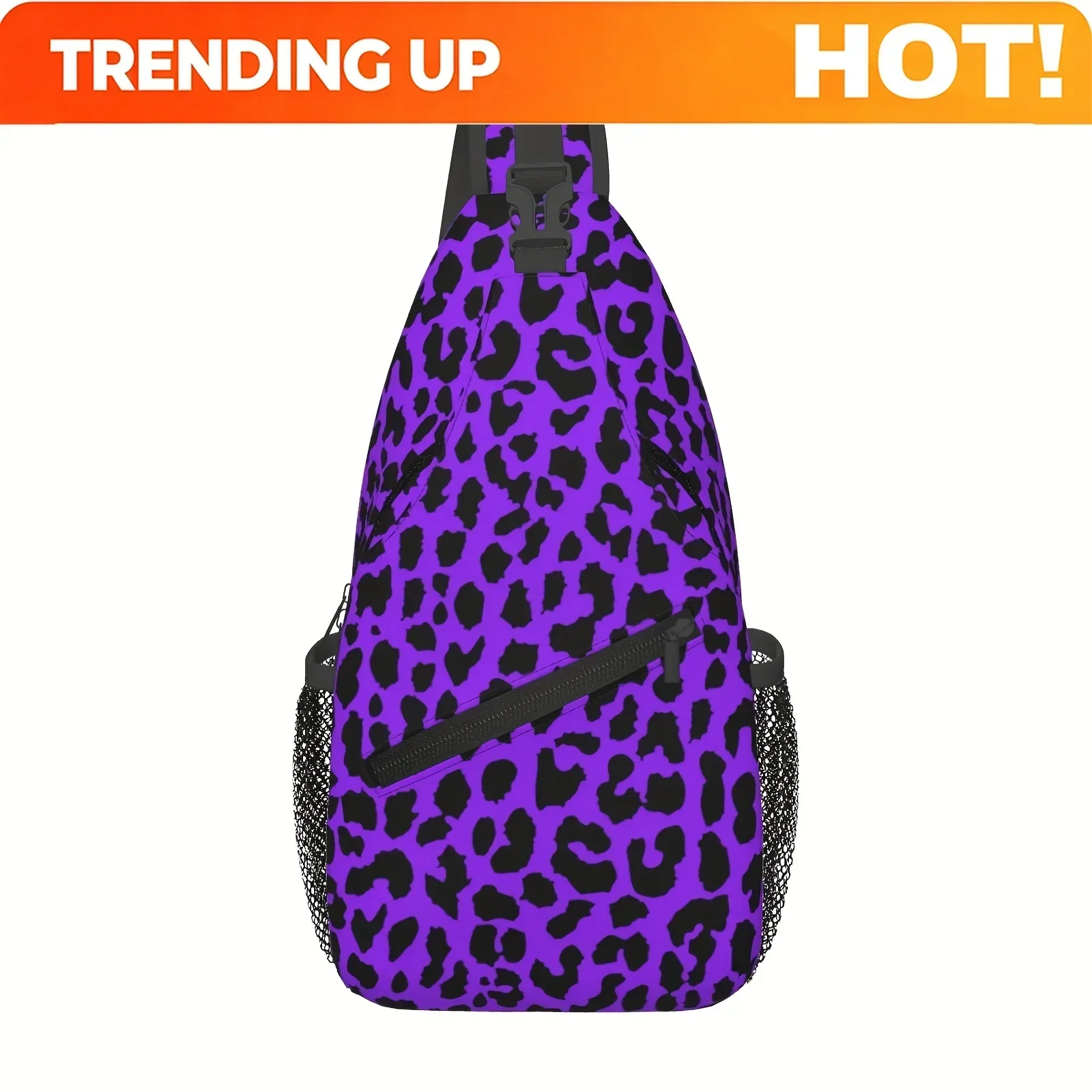 Custom Leopard Print Crossbody Bag for Women & Men - Adjustable Strap, Multi-Layer Sling Bag, Purple Polyester, Machine Washable