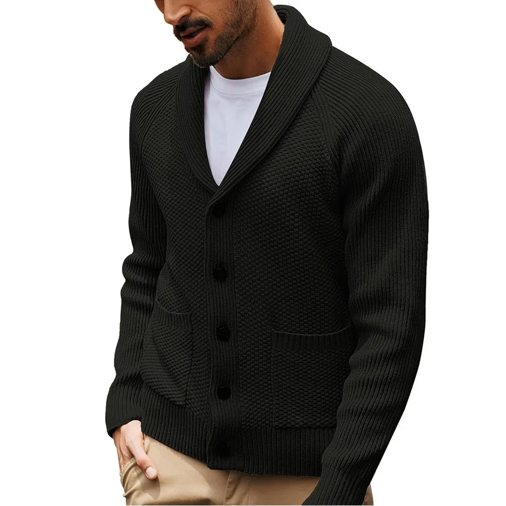 

New Autumn Men Solid Cardigan Long Sleeve Sweater Single Breasted Buttons Turn Down Collar Loose Romper Casual Sweaters Knitted
