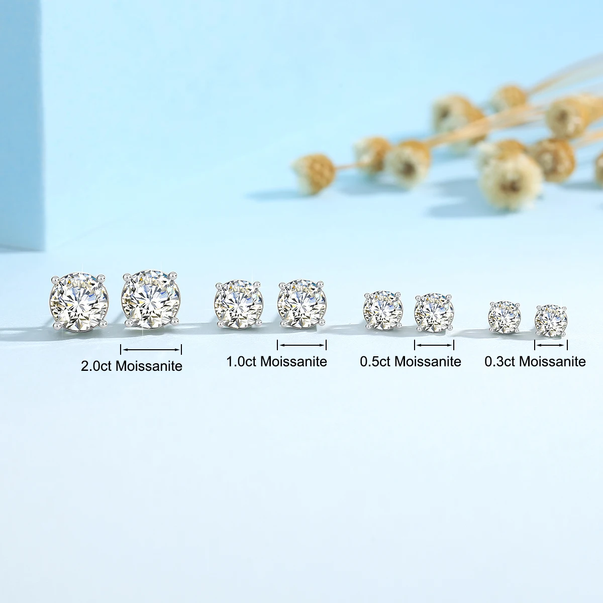 100% Genuine 18K White Gold 2CT Moissanite Stud Earrings Brilliant Cutting Diamond Earrings D VVS for Women Wedding Fine Jewelry