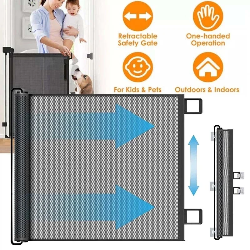 Retractable Pet Gate Childproof Net Indoor Mesh Fence for Dogs Kitten No-Drill Cat Baffle for Hallway Stairway Balcony Yard Door