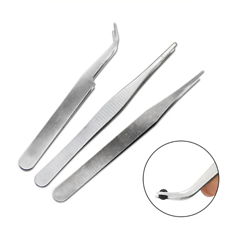 Pack of 3 Anti Static Stainless Steel Tweezers Set Soldering Electronic Chips Removal Repair Forceps Model Making Tool