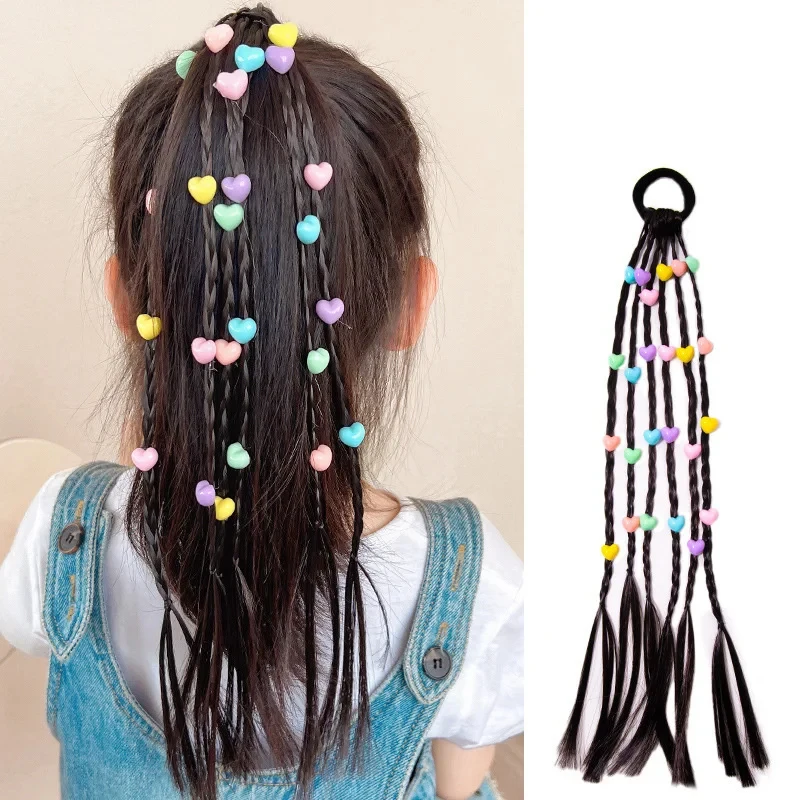 1PC Faixa de Cabelo com Rabo de Cavalo e Flor Pentagrama para Meninas, Acessório de Cabelo Fofo com Trança em Formato de Estrela, Faixa Elástica Infantil para Cabelo