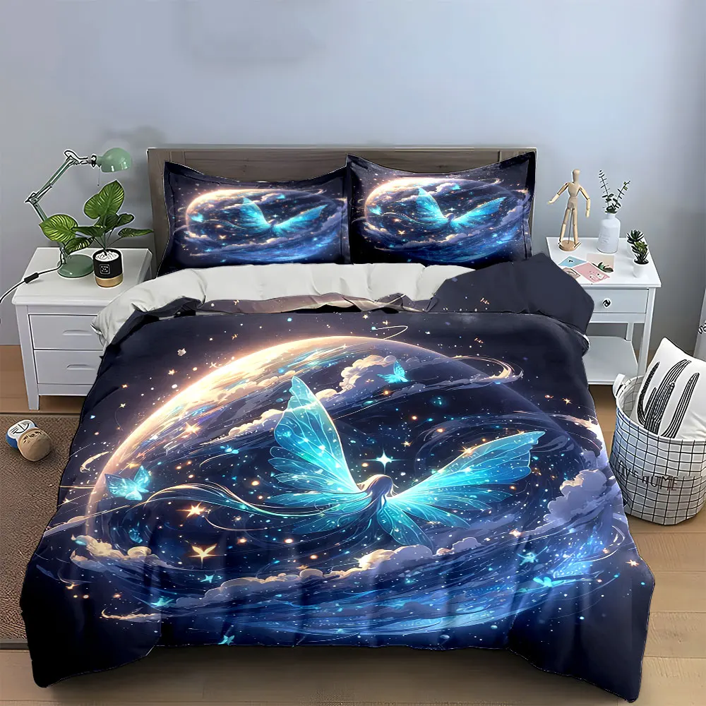 

"Butterfly Galaxy Art Set" Bedding Set with 1 Duvet Cover 2 Pillowcases Single Double King Queen, Gift