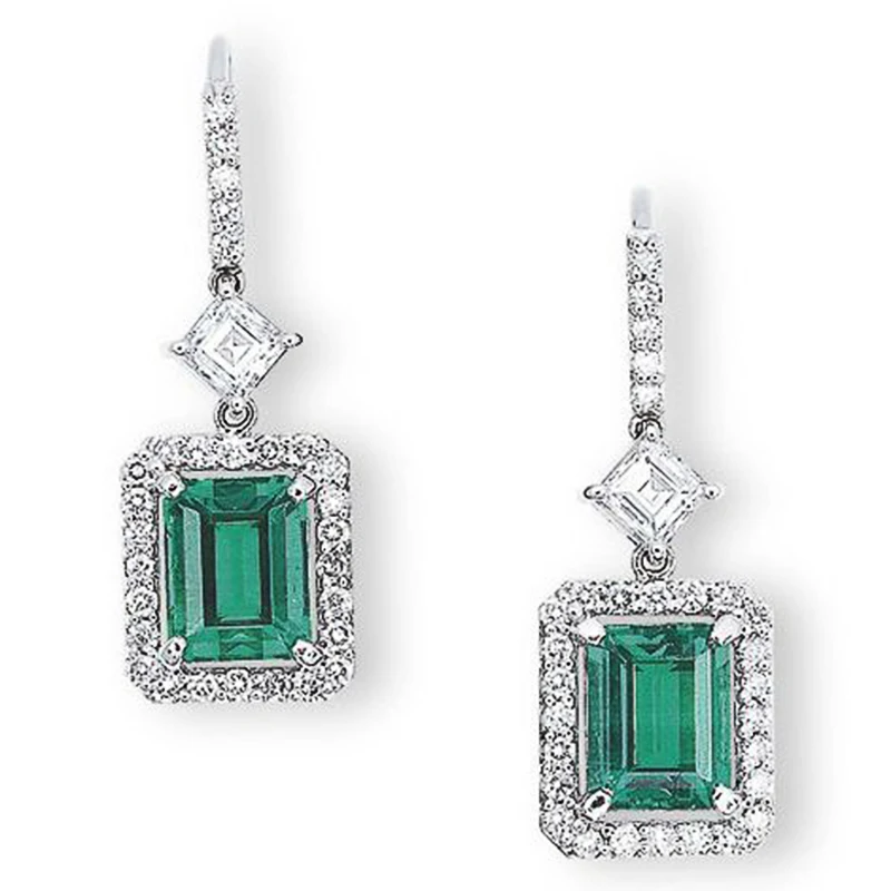 Huitan wunderschöne grüne Zirkonia baumeln Ohrringe für Frauen Temperament elegante Hochzeit Accessoires Jubiläum Party Schmuck