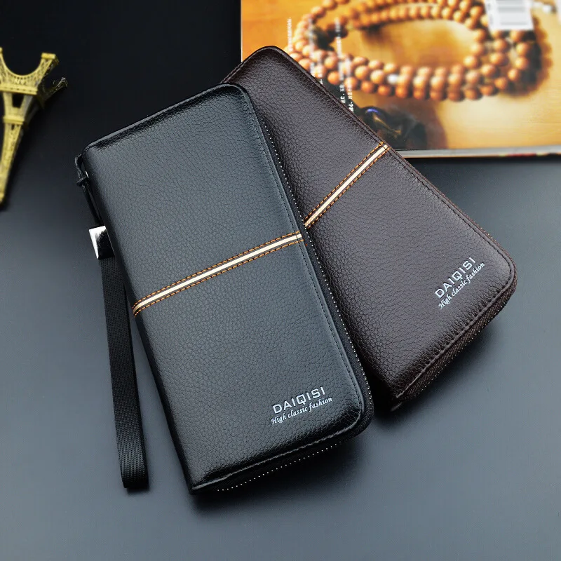 New Men\'s Wallet Long Zipper Handbag Men\'s Money Clip Business Casual Large Capacity Soft Leather Wallet Mobile Case