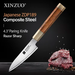 XINZUO 4.3 Inch  ZDP189 Composite Steel  Paring Knife Japanese Desert lron Wood +White Bull Horn Handle Kitchen Knife Gift Box