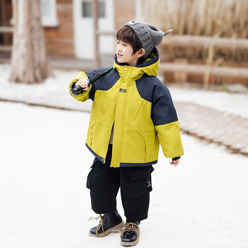 

Утепленная флисовая куртка для мальчиков на осень-зиму, модная молодежная зимняя одежда для малышей, хлопковое пальто с капюшоном и воротником-стойкой