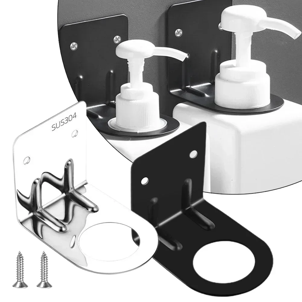 Universal - Soporte para botellas de gel de ducha Soporte para botellas de champú montado en la pared de acero inoxidable Gancho dispensador de jabón Color Plata, Negro