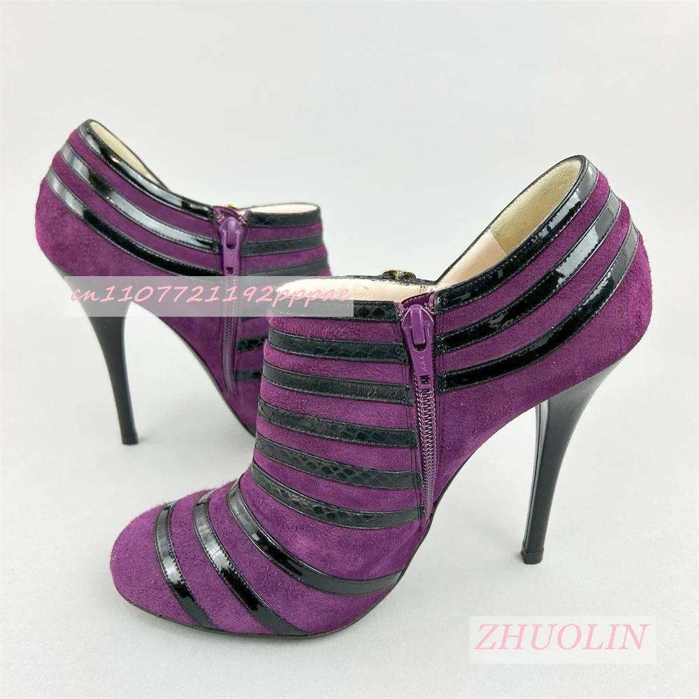 Nowe Wiosenne Fioletowe Zamszowe Botki Damskie Niskie Szpilki Casualowe Modne Buty na Imprezę z Paskiem na Klamrę Klapki Rozmiar 46