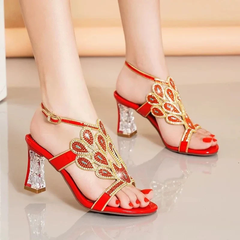 

New luxury Rhinestone Women's Shoes Party Crystal High Heel Comfortable Sandals Banquet Beautiful Summer Wedding Shoes