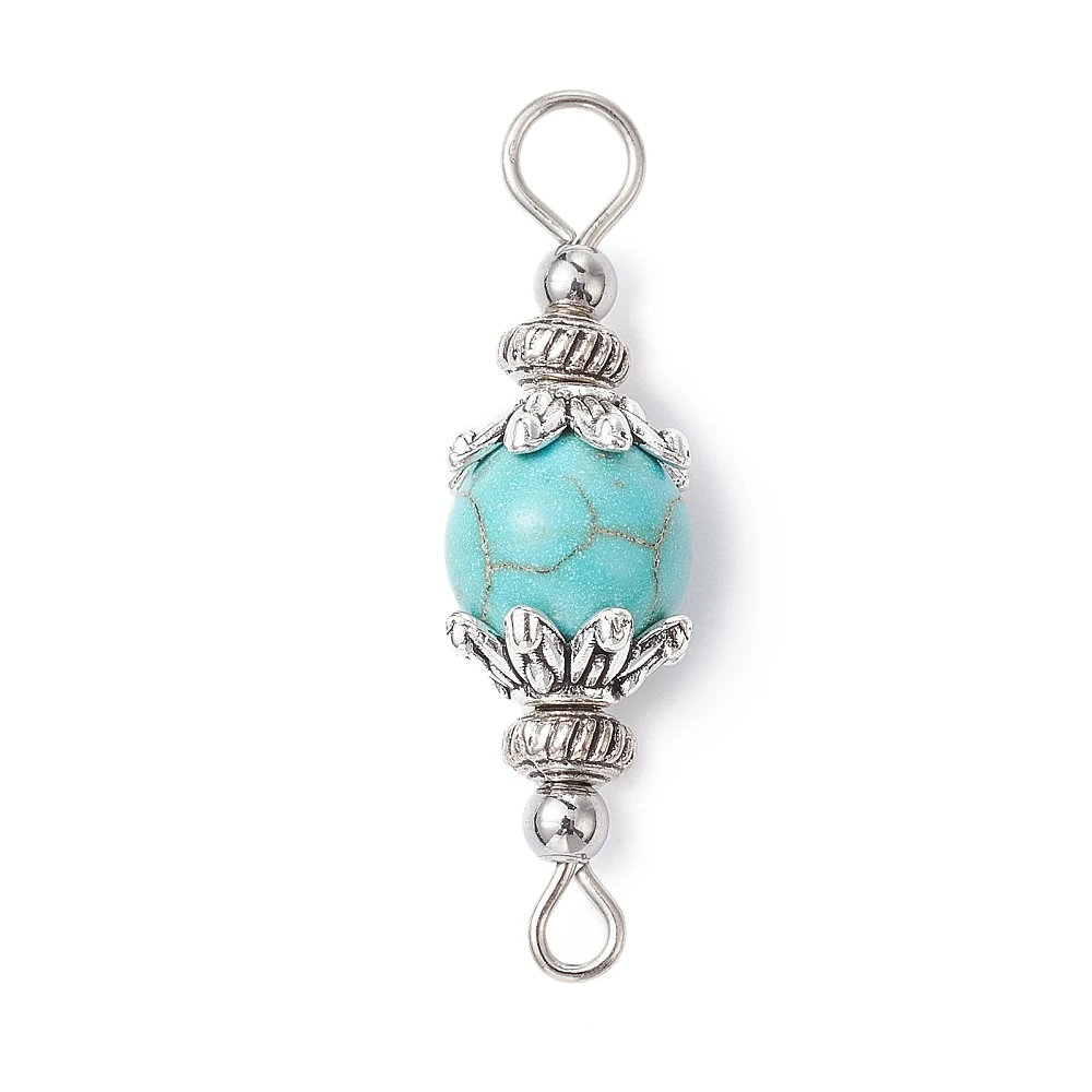 105pcs Mixed Gemstone Stone Bead Connectors Silver Plated Link Double Loop Charms for DIY Bracelet Necklace Jewelry Making