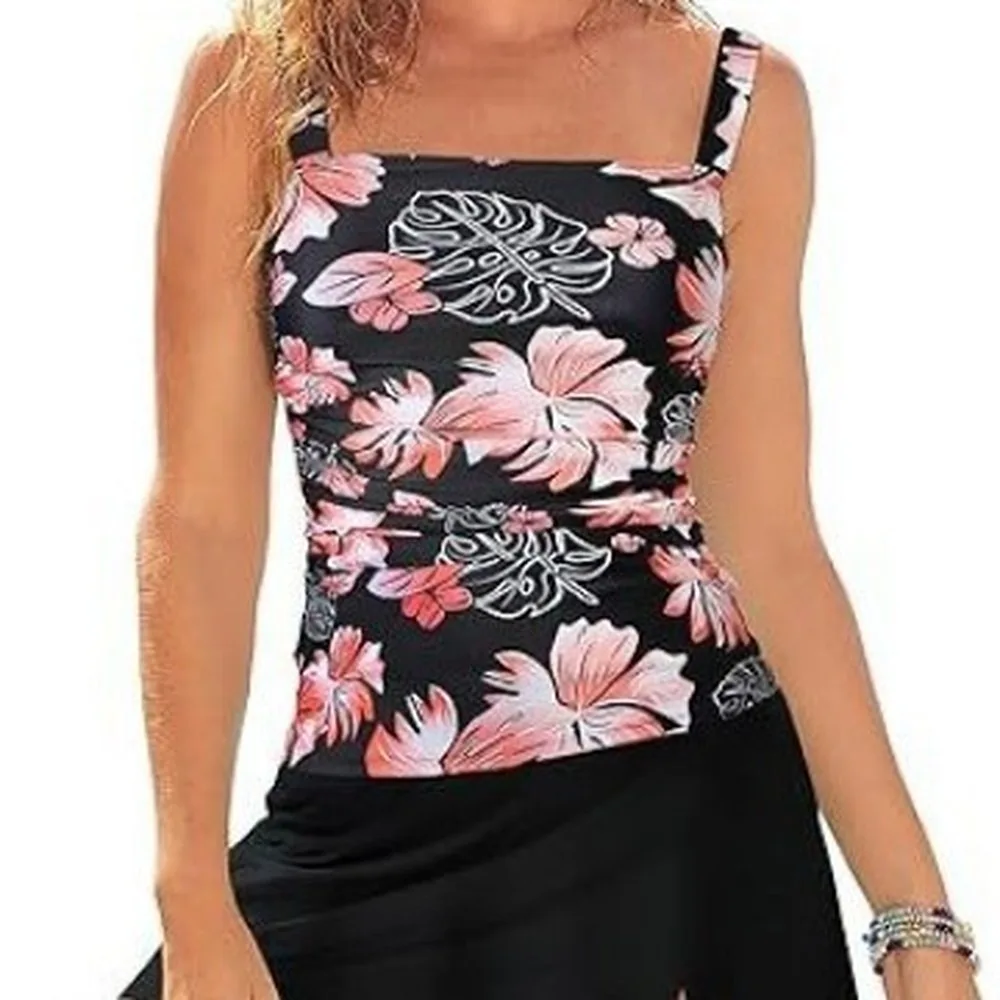 Women's Retro High Waist Tummy Control Two Piece Swimsuit Push Up Ruched Bathing Suit 2 Pieces Tankini Swimsuits Women Biquinis
