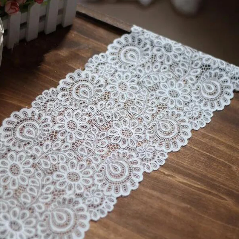 2Yards White Black Elastic Flower Lace Fabric DIY Crafts Sewing Decoration Accessories 22CM Wide