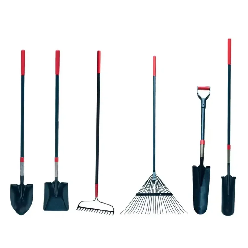 Garden Tool Set with Fiberglass Handle Includes Farm Shovel and Garden Rake for Outdoor Planting Weeding Digging Soil