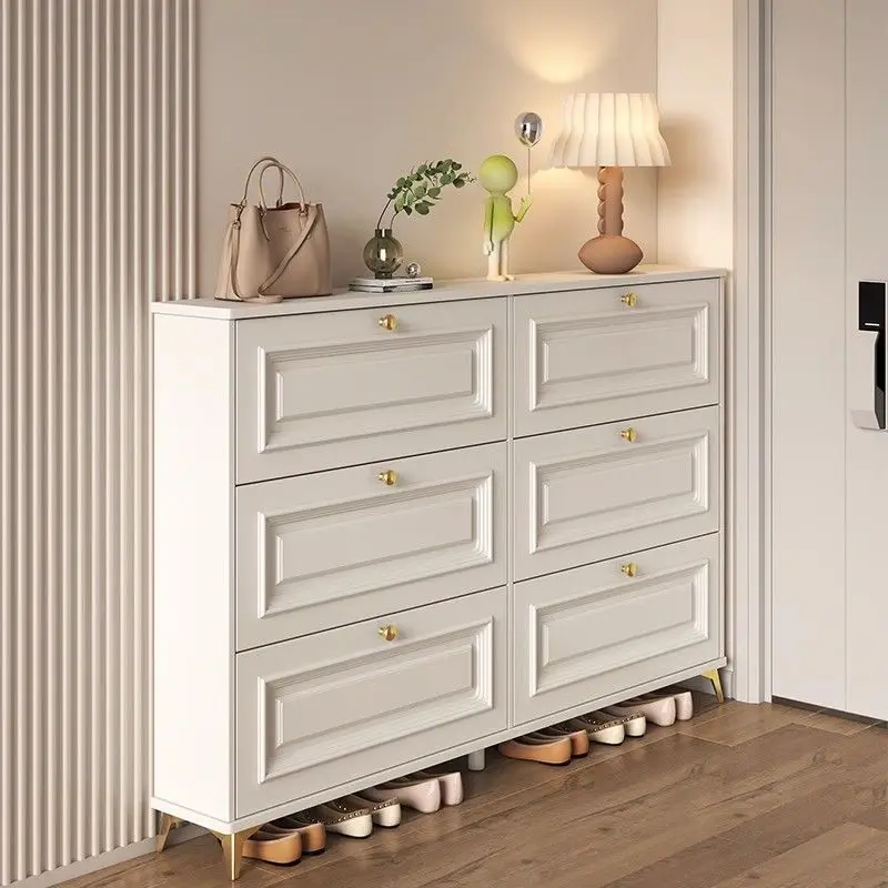 Cream style ultra-thin flip over shoe cabinet, small explosion at the doorstep, entrance storage cabinet
