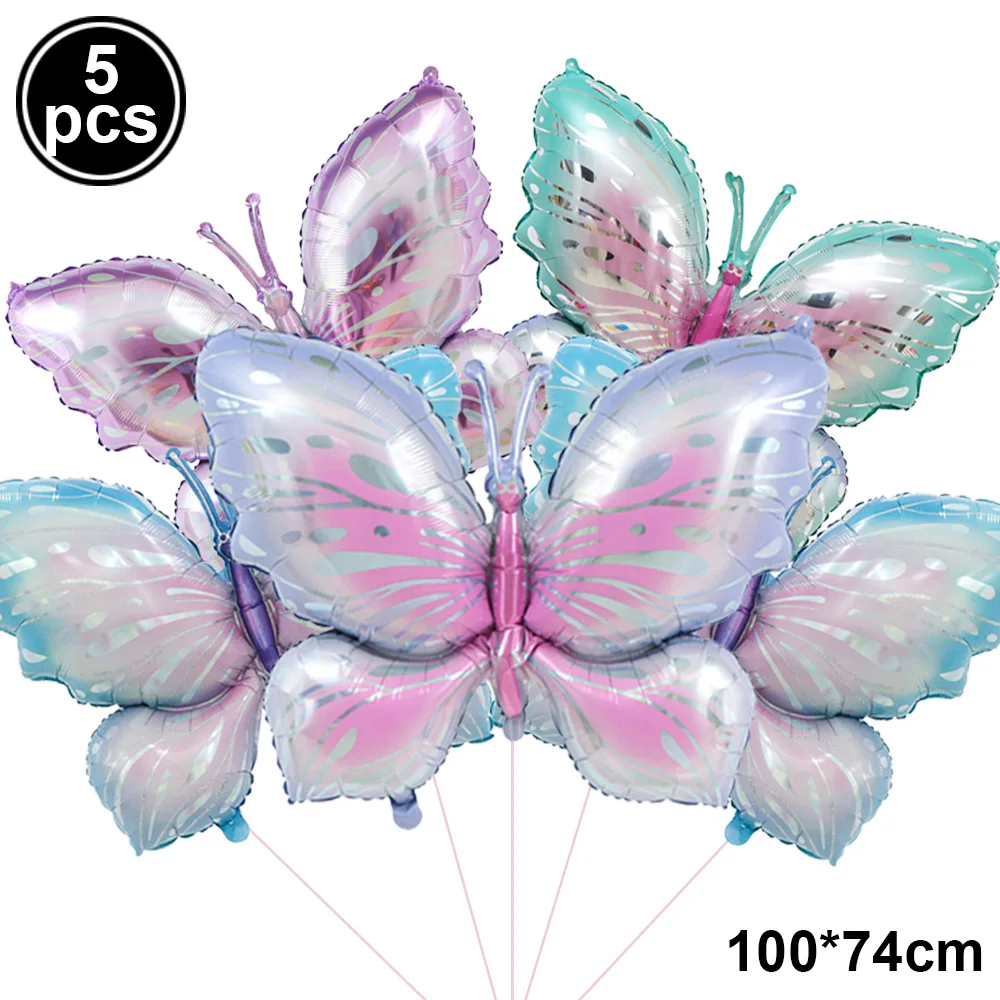 5pcs Inflatable Butterfly Balloon Large Butterfly Foil Balloon for Butterfly Themed Party Girls Birthday Baby Shower Party Decor