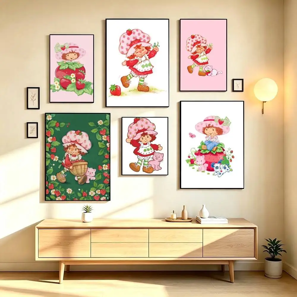 S-Strawberry Shortcake Kids Character Poster High Quality Dorm Living Room Aesthetic Wall Decoration Painting Stickers Gift