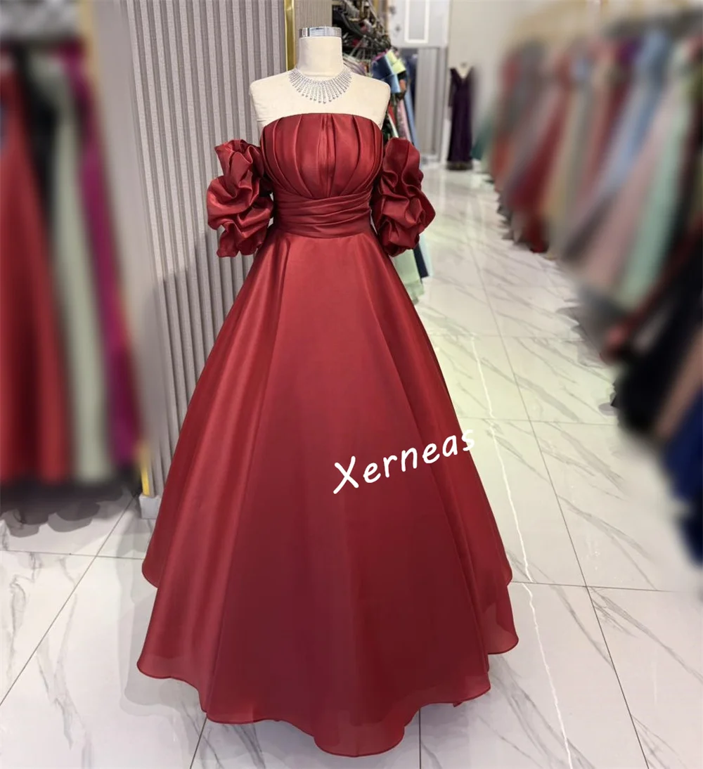 맞춤형 Organza Pleat A 라인 레드 롱 드레스 맞춤형 행사 현대적인 스타일 우아한 파티 드레스 댄스 파티 매력적인 고품질