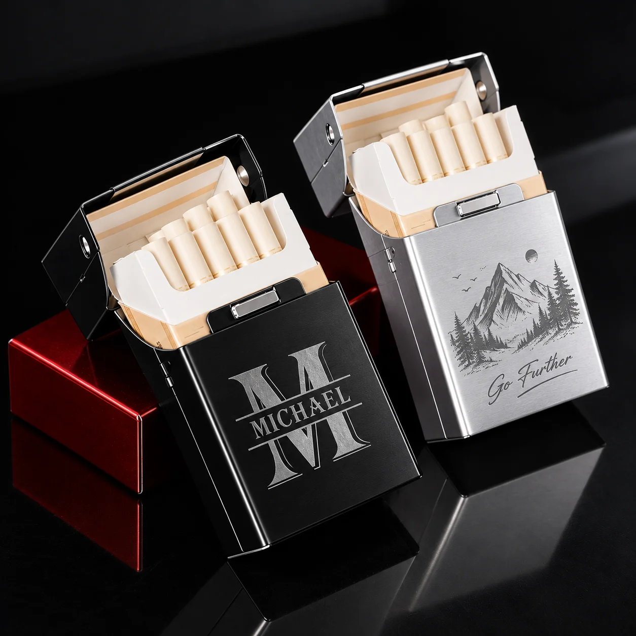 Personalized Logo Laser Engraved Cigarette Case Metal Holder Moisture-Proof Anti-Bend Portable Aluminum Alloy Tobacco Box for Hi